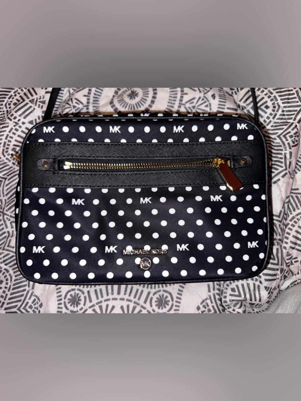 Michael Kors Black and White Polka Dot Crossbody Bag